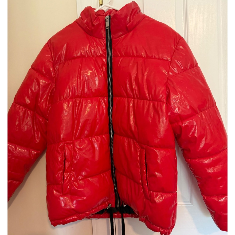 American Stitch Red Glossy Puffer Jacket Shiny Quilted Coat Women Size M